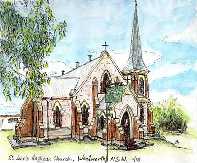  Drawing - St John's Anglican Church by Anne Huth