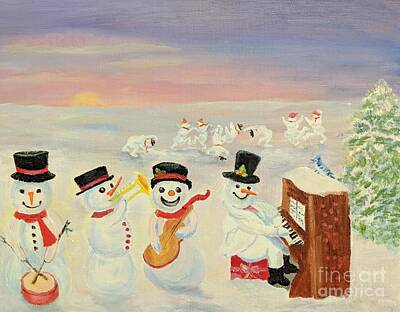  Painting - The Happy Snowman Band by Dorothy Weichenthal