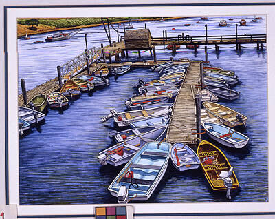 Docked Boat Mixed Media Art Prints