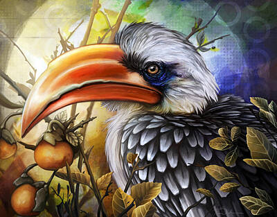  Digital Art - Yellow Billed Hornbill by Cass Womack