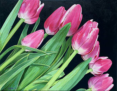  Painting - 9 Pink Tulips by Lissa Banks