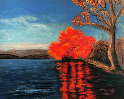  Painting - Autumn Red Tree by Jan Priddy