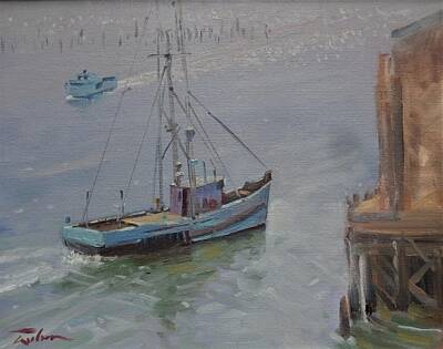  Painting - Boats at Seaside by Ron Wilson