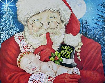  Drawing - Santa and Baby New Year by Micheal Kitchens