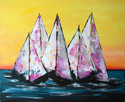  Painting - Sunset boats by Iuliana O