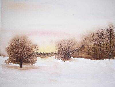 Sunset On A Snowy Wood And Field On Stopping By Woods On A Snowy Evening Art Prints