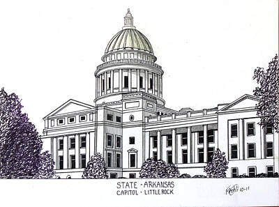 Arkansas State Capitol Building Pen And Ink Drawings