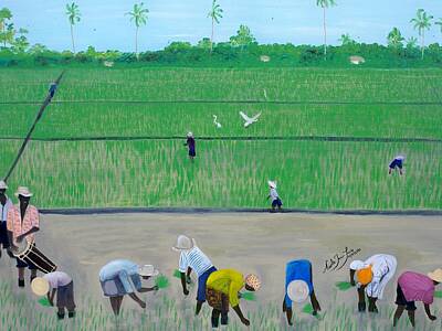 Farmers Planting Rice In L'artibonite By Nicole Jean-louis Paintings