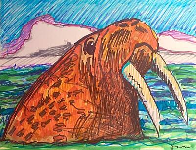  Drawing - Cody's Critters - Waldo the Walrus by George Frayne