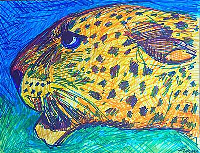  Drawing - Cody's Critters - Louie the Leopard by George Frayne