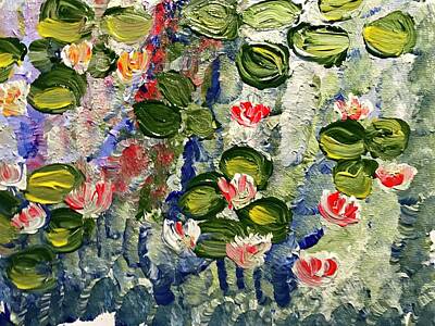  Painting - Lilys  in bloom  on a pond  by Richard Dalton