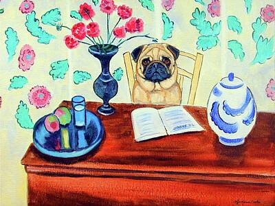  Painting - Pug Scholar by Lyn Cook
