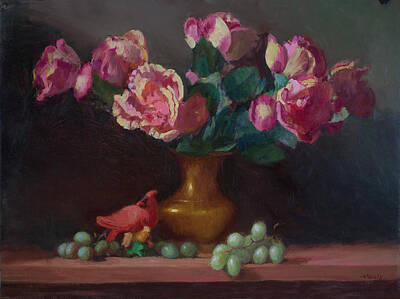  Painting - Roses with Cardinal by Walter Lynn Mosley