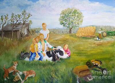  Painting - Three Kids on a Cow by Dorothy Weichenthal