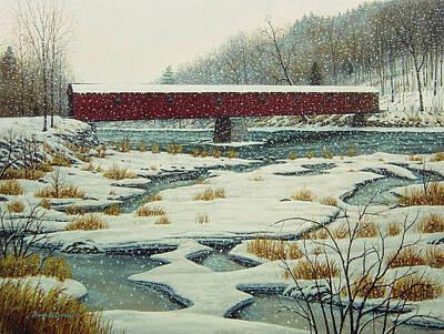 Covered Bridge Over Stream Art