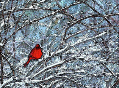 Cardinals In Snow Mixed Media Art Prints