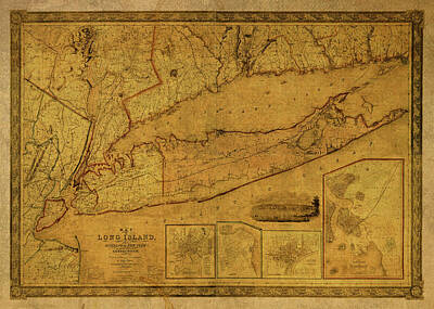 Long Island Map Mixed Media