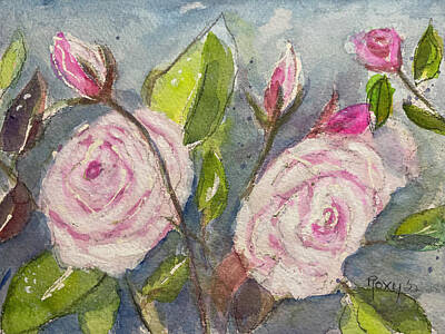  Painting - Fluffy White Roses by Roxy Rich