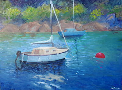  Painting - 2 Boats At Anchor by Ron Wilson