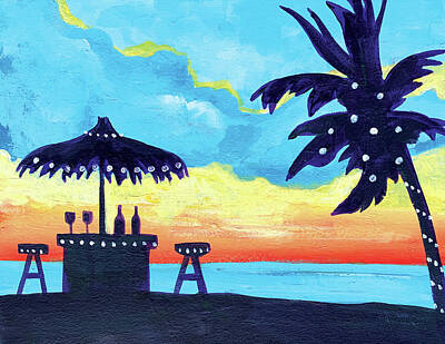  Painting - Tiki Bar by the Ocean at Sunset by Michele Fritz