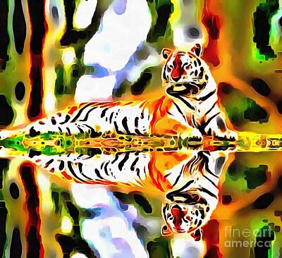  Painting - Lit Tiger Reflected by Catherine Lott