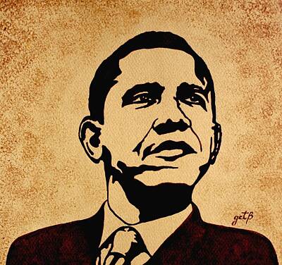 Barack Obama With Coffee Paintings Art Prints