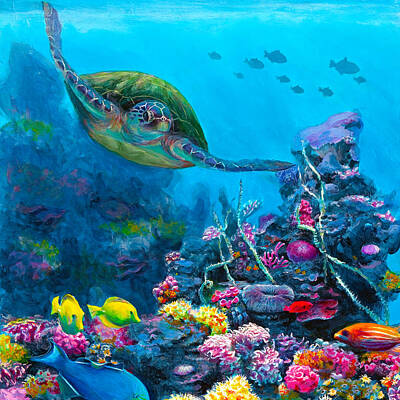Hawaii Sea Turtle Paintings Original Artwork