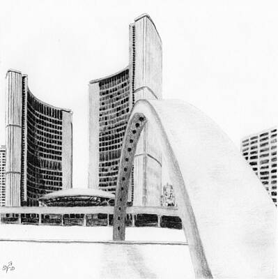  Drawing - Toronto City Hall II Study by Duane Gordon