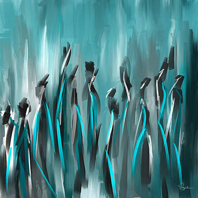 Turquoise And Gray Paintings