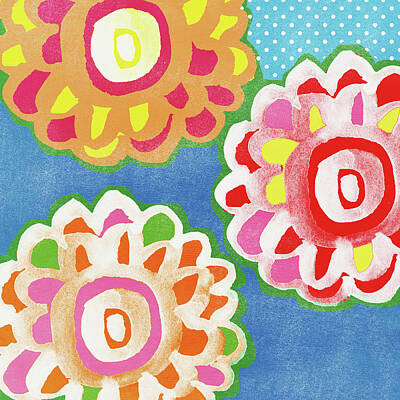 Polka Dot Flowers Art Prints