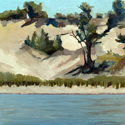  Painting - Lake Michigan Dune with Trees and Beach Grass by Michelle Calkins