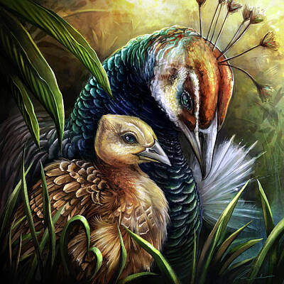  Digital Art - Peahen and chick by Cass Womack