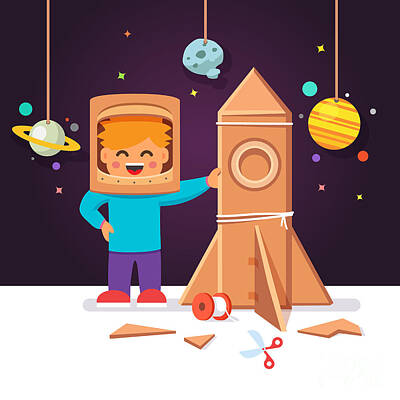 Designs Similar to Kid Making Cardboard Box Rocket