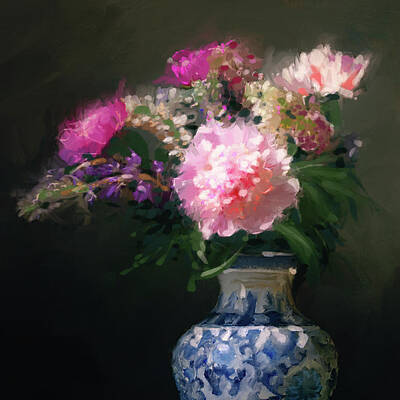  Painting - Bouquet in Delft Vase by Peter Farago