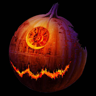  Digital Art - Death Star Pumpkin fire by Andrea Gatti