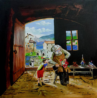  Painting - Pinocchio and Geppetto by Gordon Bruce
