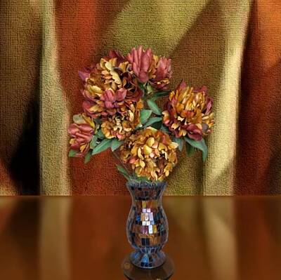  Mixed Media - Silk Flowers in Rust, Sage, and Gold by Nancy Ayanna Wyatt