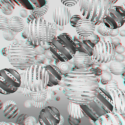  Digital Art - Striped Balls 3D Anaglyph by Peter J Sucy