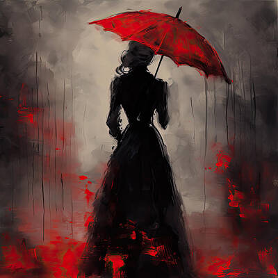 Lady With Red Umbrella Art Prints