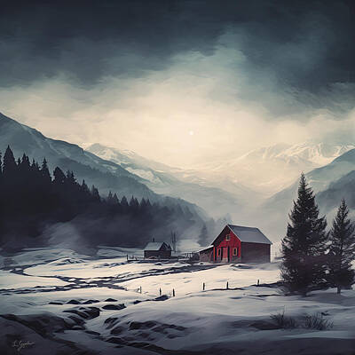 Barns In Snow Digital Art