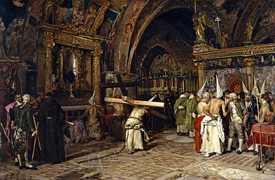 Jose Jimenez Aranda Painting - Penitents In The Lower Basilica At Assisi by Jose Jimenez Aranda