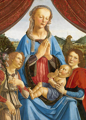 The Virgin And Child With Two Angels Andrea Del Verrocchio Painting - The Virgin And Child With Two Angels by Andrea del Verrocchio and Lorenzo di Credi