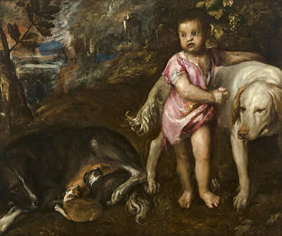  Painting - Boy With Dogs In A Landscape by Titian