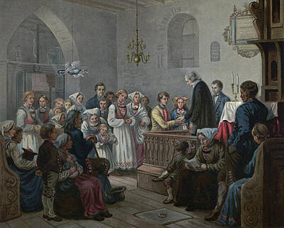 Bergslien Drawing - A Nuptial Ceremony by Knud Bergslien
