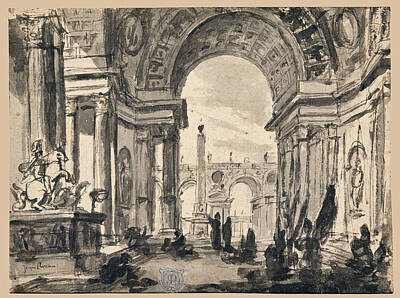  Drawing - An Architectural Capriccio by Charles-Michel-Ange Challe