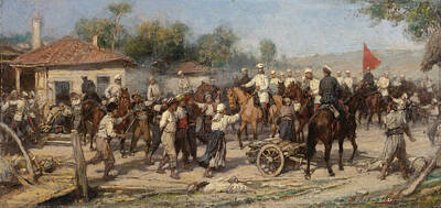  Painting - An Episode From The 1877-78 War. Russian Troops Liberate A Balkan Village From The Turks by Pavel Osipovich Kovalevsky