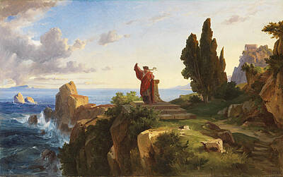 Friedrich Preller Painting - Ancient Scene In Heroic Landscape. Sappho At The Cape Leukatas? by Friedrich Preller the Younger
