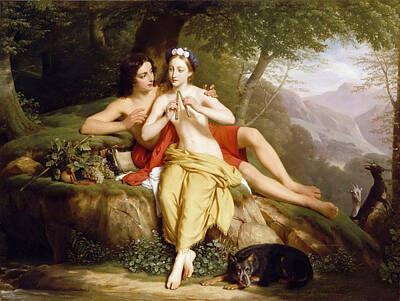 Louis Hersent Painting - Daphnis And Chloe by Louis Hersent