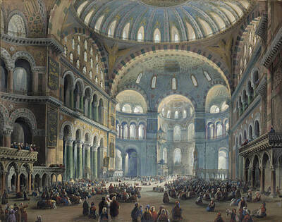 Carlo Bossoli Painting - Interior Of The Hagia Sophia In Constantinople by Carlo Bossoli