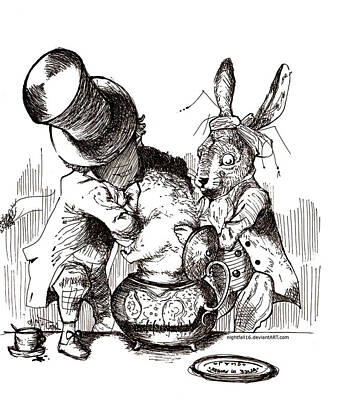 Mad Hatter And Rabbit Drawing by Loremae Albano